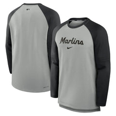 Miami Marlins Authentic Collection Game Time Raglan Performance Long Sleeve T-Shirt Heather Gray/Black