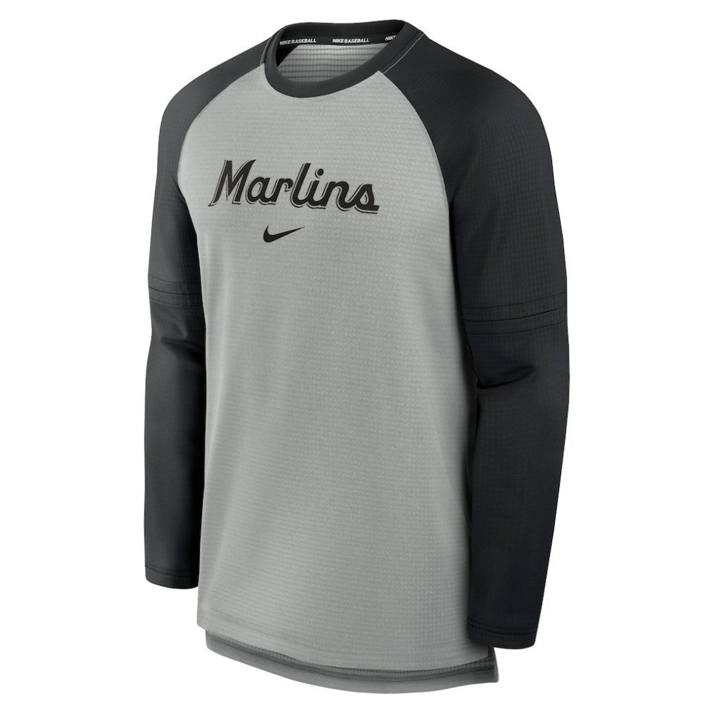 Miami Marlins Authentic Collection Game Time Raglan Performance Long Sleeve T-Shirt Heather Gray/Black
