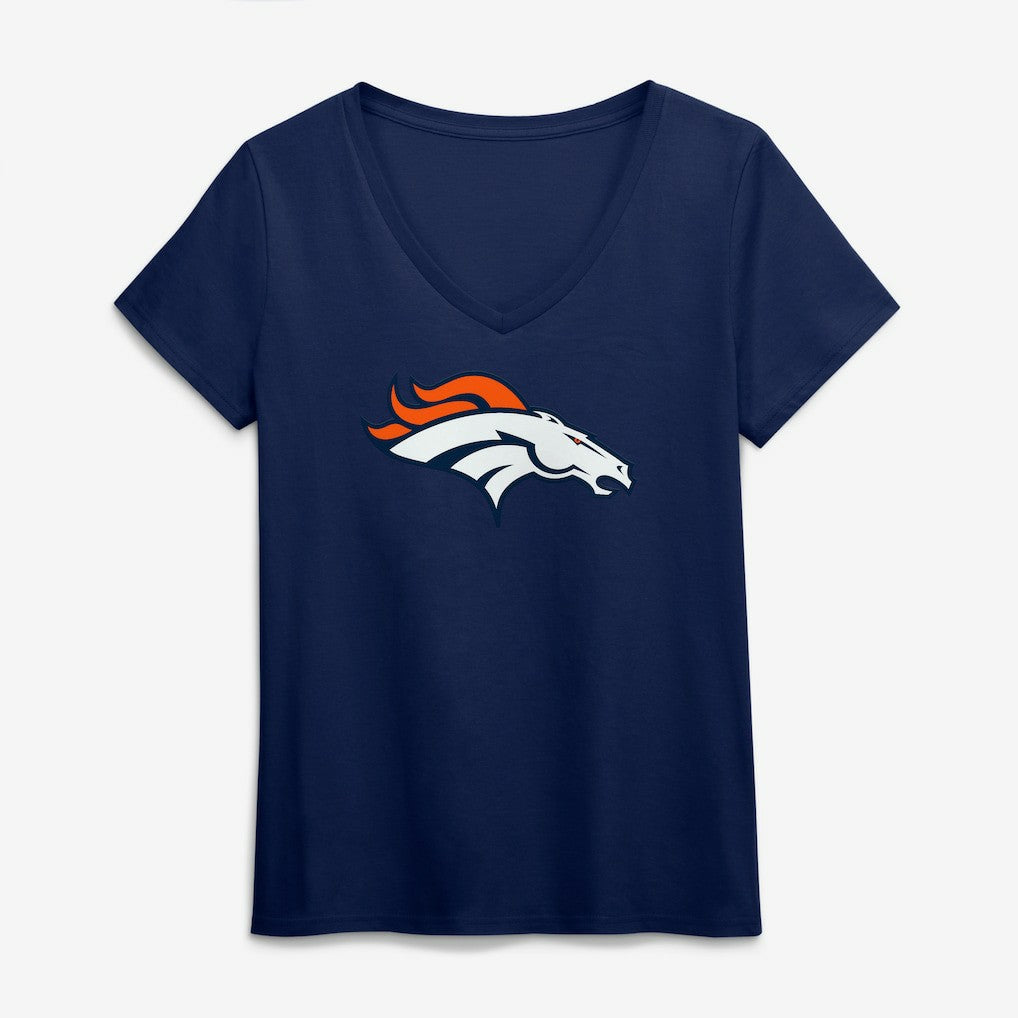 Denver Broncos Logo Athletic Women's Primary Logo V-Neck T-Shirt - Navy discount
