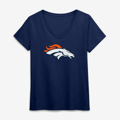 Denver Broncos Logo Athletic Women's Primary Logo V-Neck T-Shirt - Navy discount