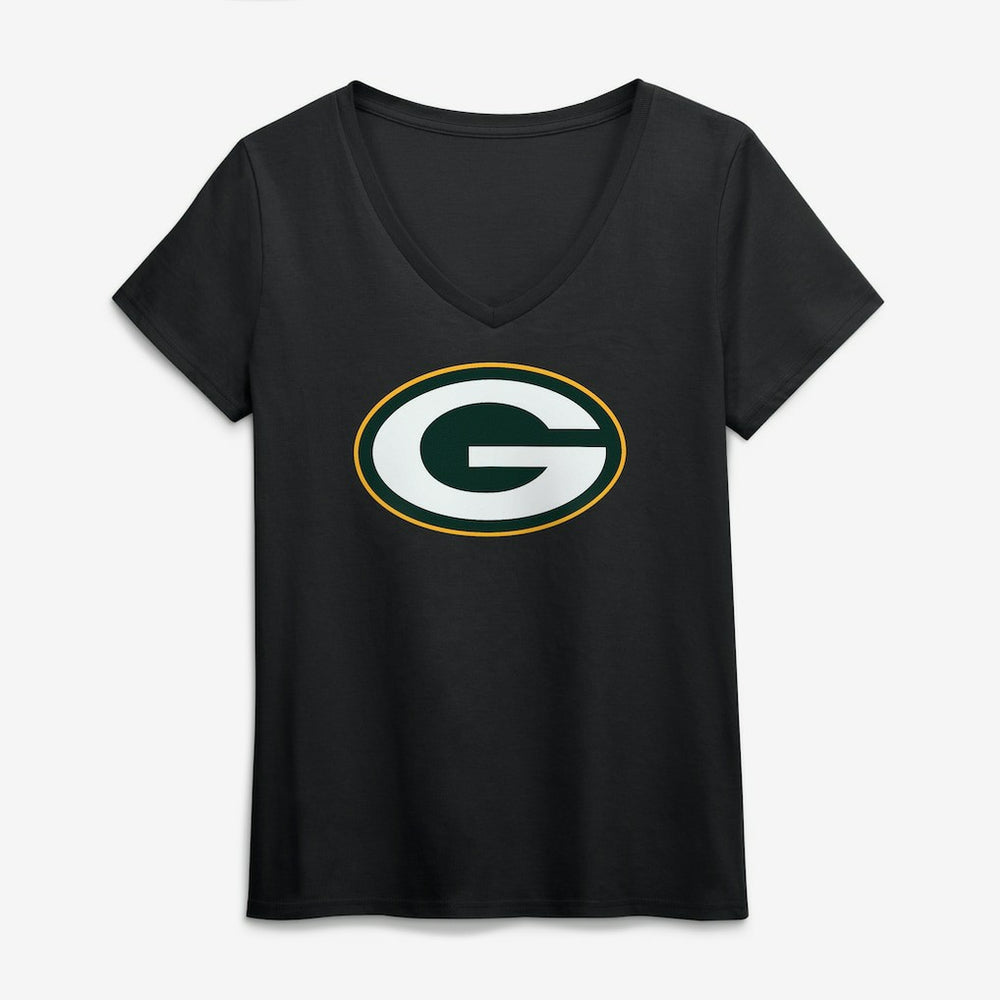 Green Bay Packers Logo Athletic Women's Primary Logo V-Neck T-Shirt - Black outlet