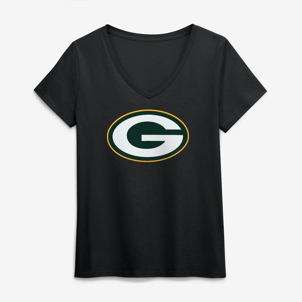 Green Bay Packers Logo Athletic Women's Primary Logo V-Neck T-Shirt - Black outlet