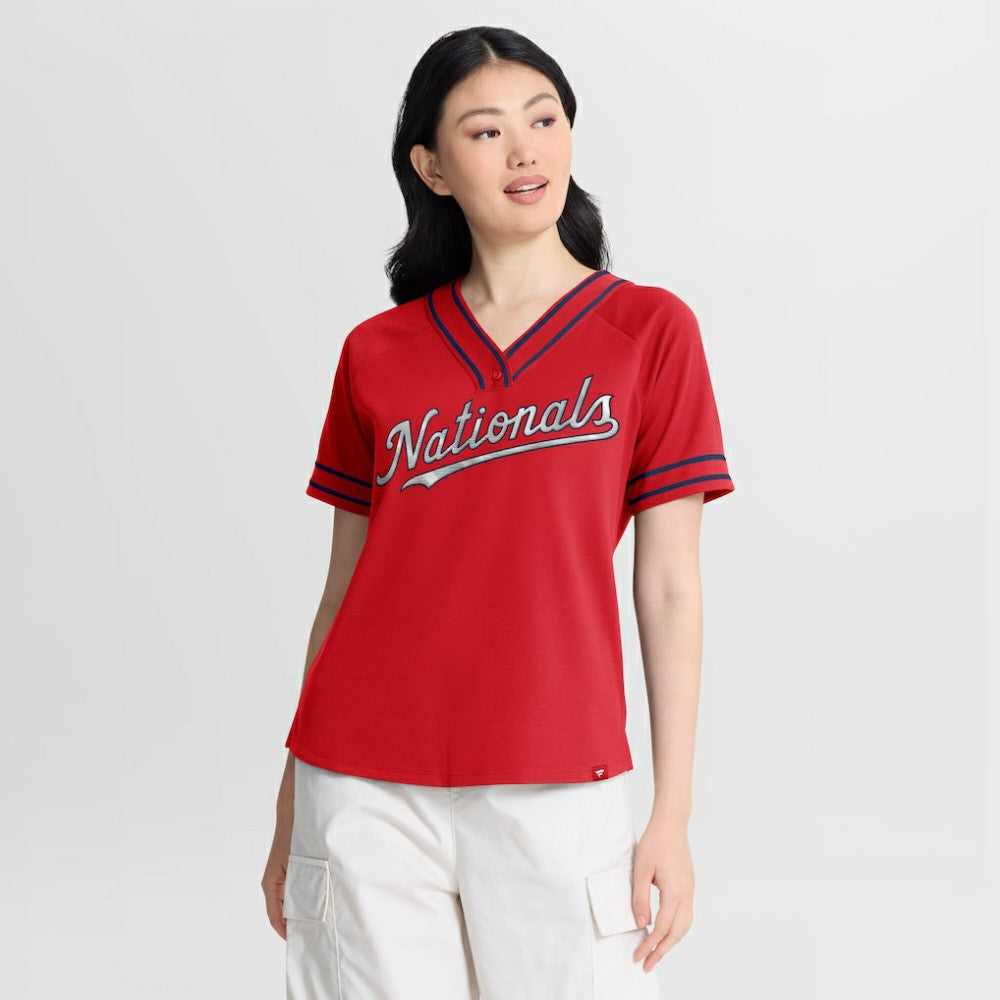 Washington Nationals Women's Diva Race Ahead Raglan V-Neck T-Shirt Red
