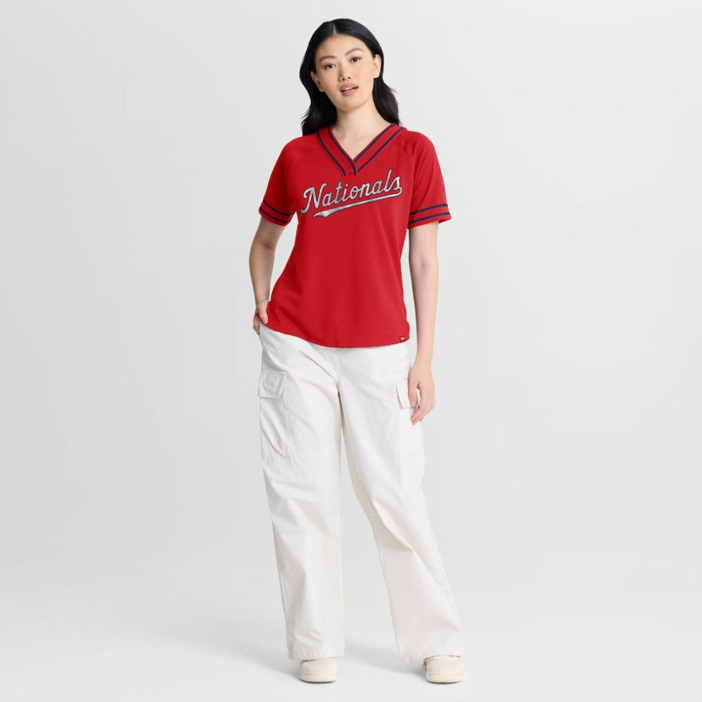 Washington Nationals Women's Diva Race Ahead Raglan V-Neck T-Shirt Red