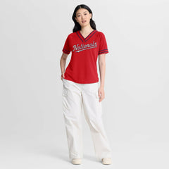 Washington Nationals Women's Diva Race Ahead Raglan V-Neck T-Shirt Red