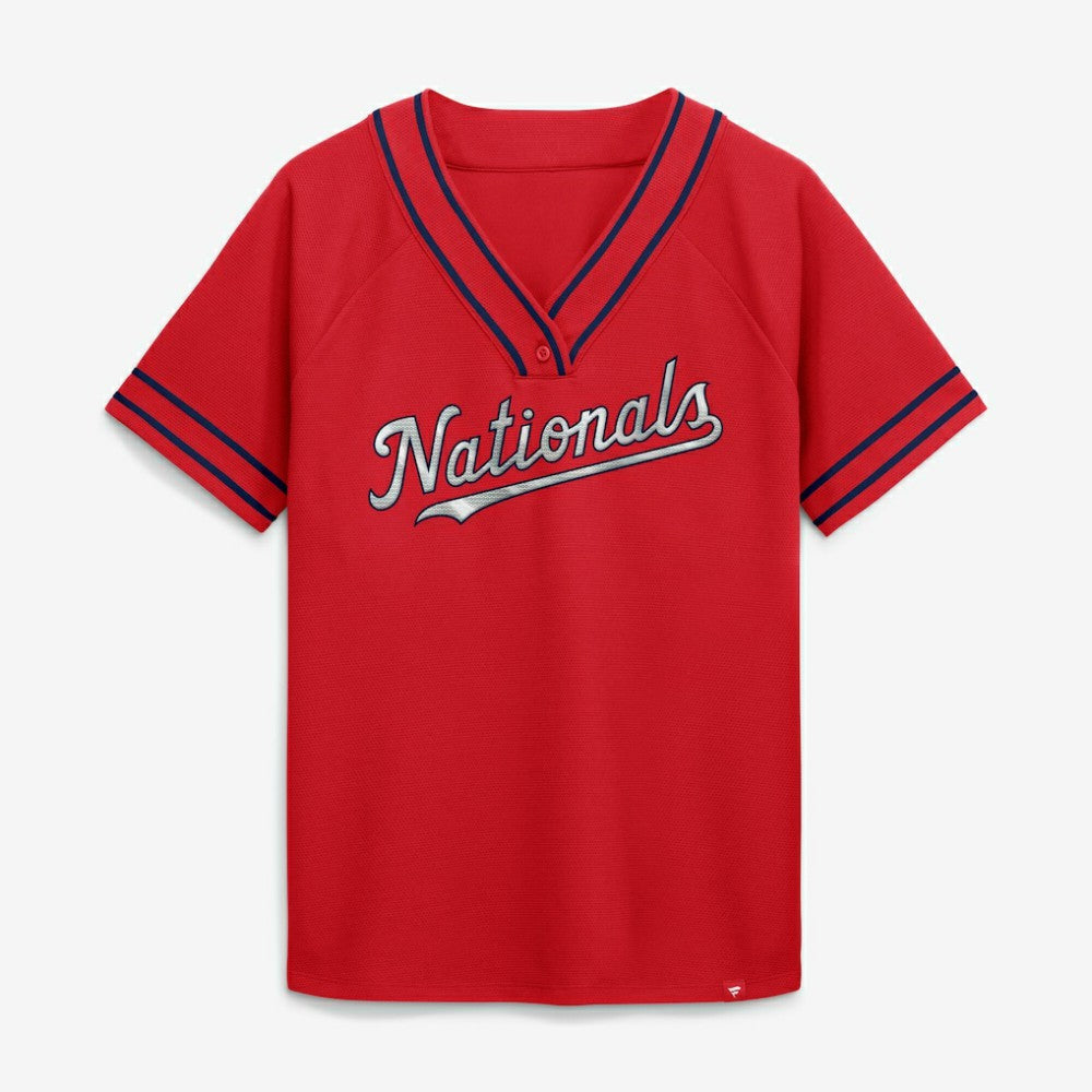 Washington Nationals Women's Diva Race Ahead Raglan V-Neck T-Shirt Red