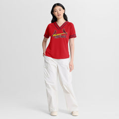 St. Louis Cardinals Women's Diva Race Ahead Raglan V-Neck T-Shirt Red