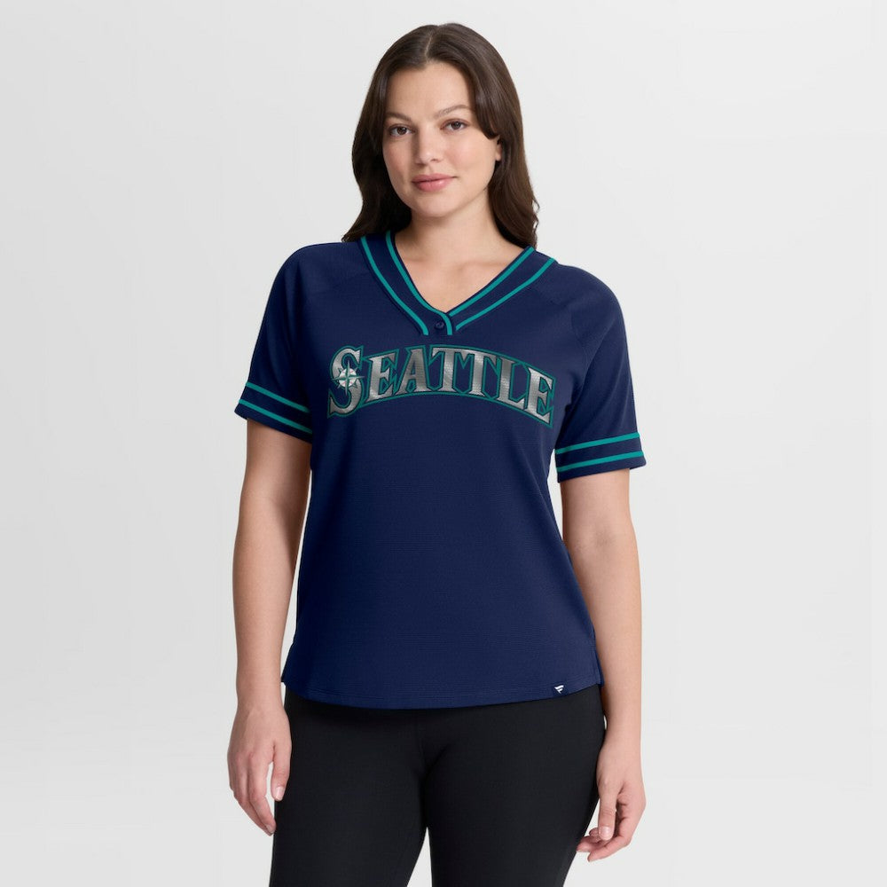 Seattle Mariners Women's Diva Race Ahead Raglan V-Neck T-Shirt Navy