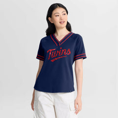 Minnesota Twins Women's Diva Race Ahead Raglan V-Neck T-Shirt Navy