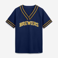 Milwaukee Brewers Women's Diva Race Ahead Raglan V-Neck T-Shirt Navy
