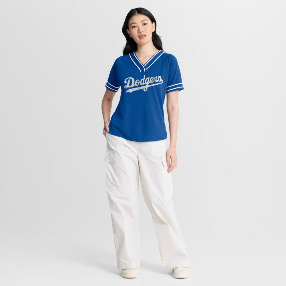 Los Angeles Dodgers Women's Diva Race Ahead Raglan V-Neck T-Shirt Royal