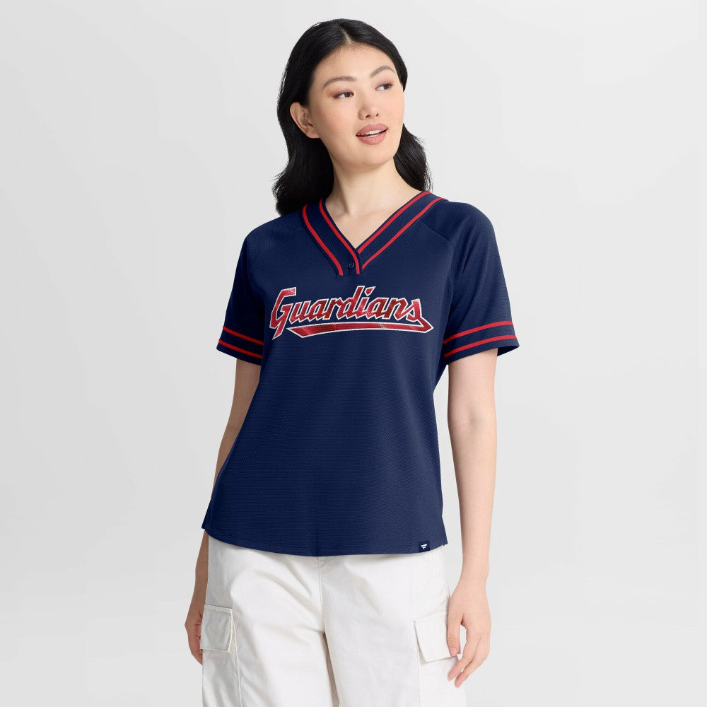 Cleveland Guardians Women's Diva Race Ahead Raglan V-Neck T-Shirt Navy
