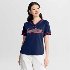 Cleveland Guardians Women's Diva Race Ahead Raglan V-Neck T-Shirt Navy