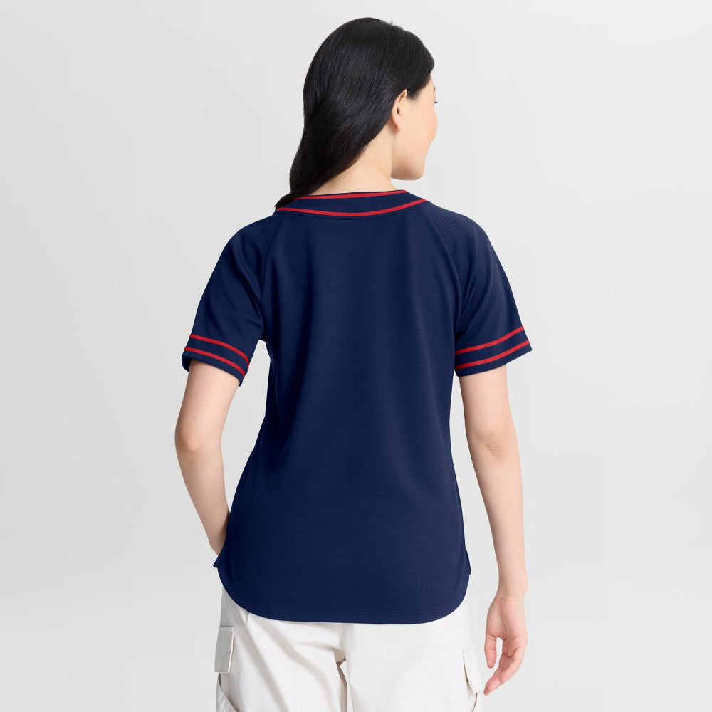 Cleveland Guardians Women's Diva Race Ahead Raglan V-Neck T-Shirt Navy