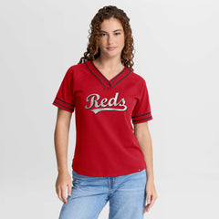Cincinnati Reds Women's Diva Race Ahead Raglan V-Neck T-Shirt Red