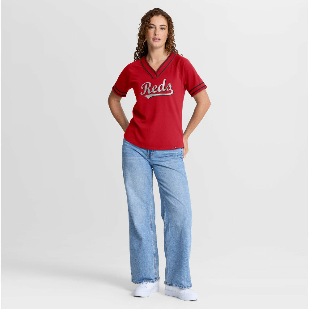 Cincinnati Reds Women's Diva Race Ahead Raglan V-Neck T-Shirt Red