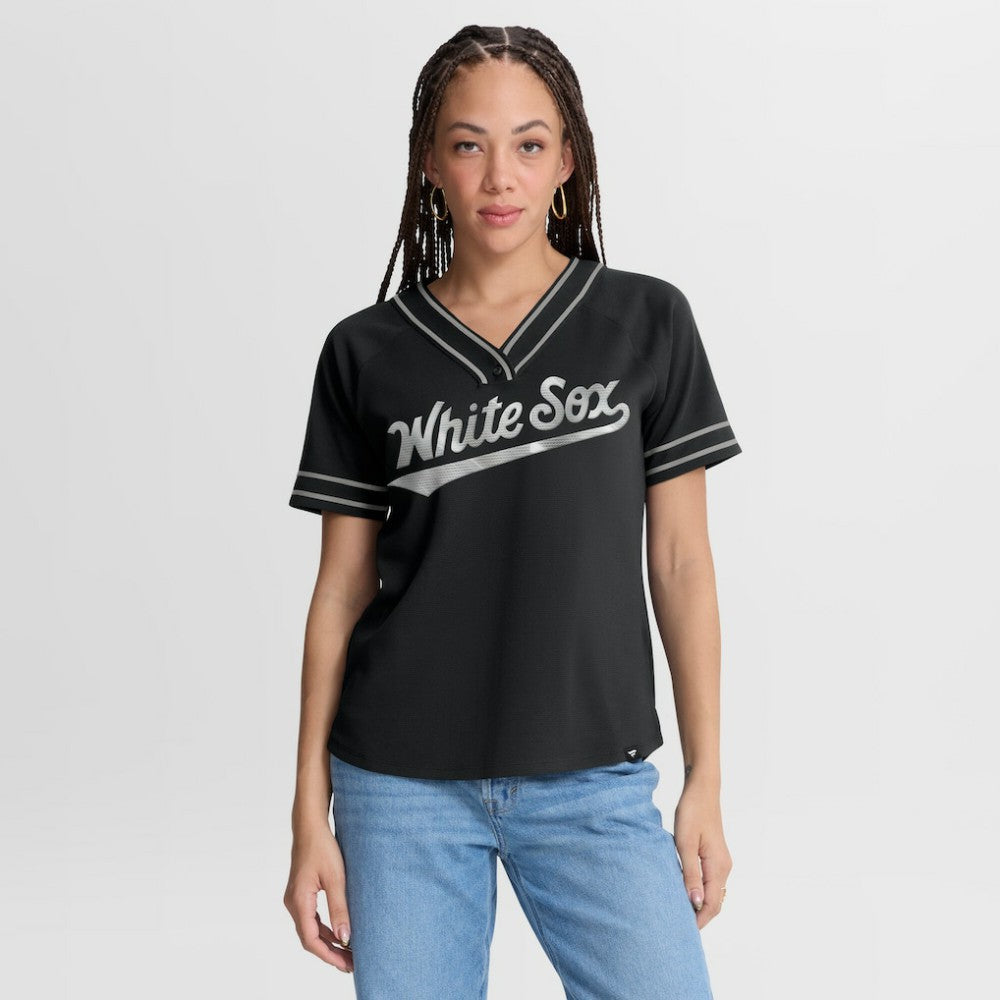 Chicago White Sox Women's Diva Race Ahead Raglan V-Neck T-Shirt Black