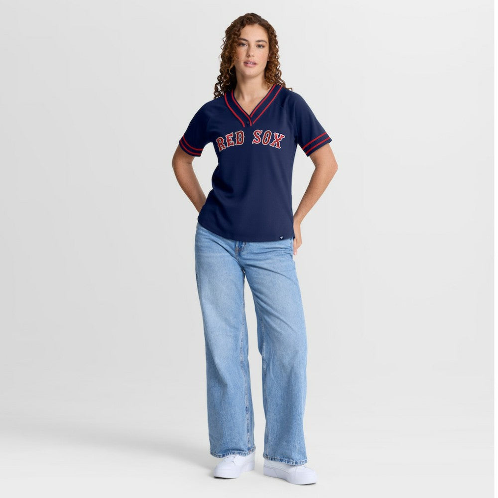 Boston Red Sox Women's Diva Race Ahead Raglan V-Neck T-Shirt Navy