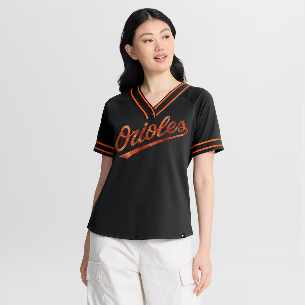 Baltimore Orioles Women's Diva Race Ahead Raglan V-Neck T-Shirt Black