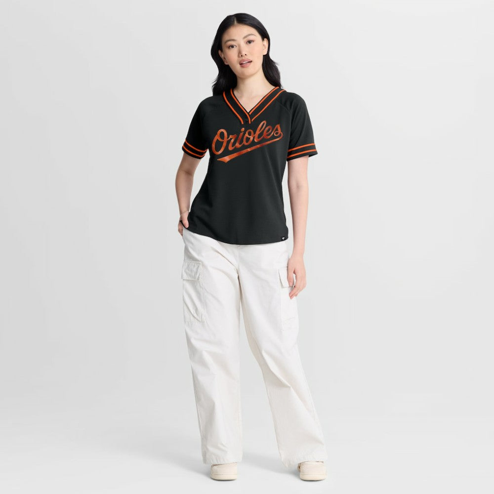 Baltimore Orioles Women's Diva Race Ahead Raglan V-Neck T-Shirt Black