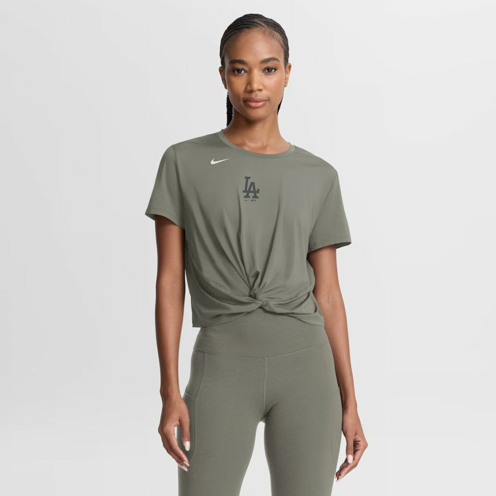 Los Angeles Dodgers Women's One Twist Dri-FIT Cropped T-Shirt Olive