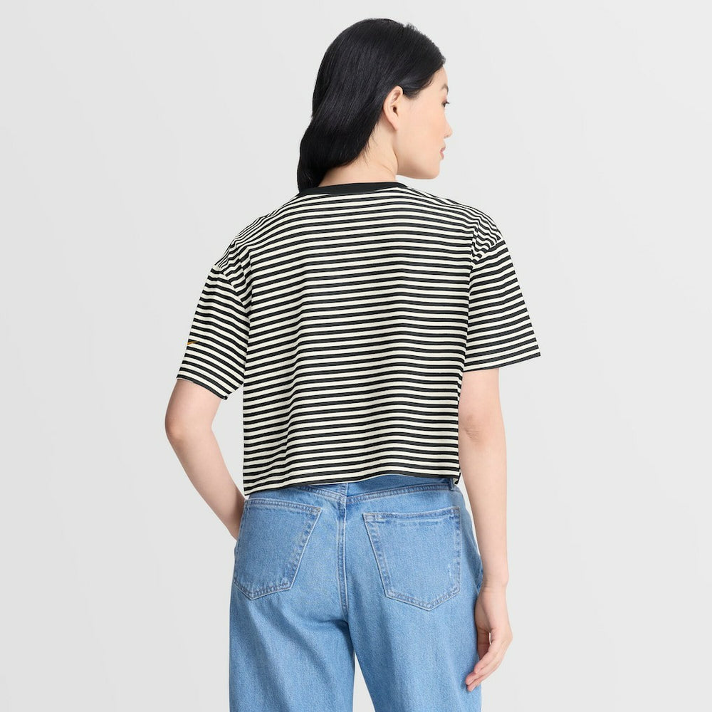 Pittsburgh Steelers Women's Striped Cropped T-Shirt - Black/Cream outlet