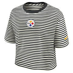 Pittsburgh Steelers Women's Striped Cropped T-Shirt - Black/Cream outlet