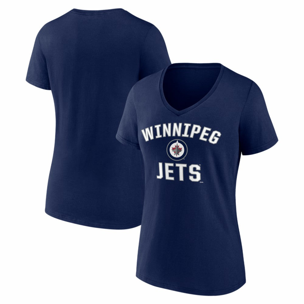 Winnipeg Jets Logo Athletic Women's Arch Victory V-Neck T-Shirt - Navy T-shirts