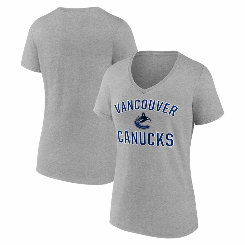 Vancouver Canucks Logo Athletic Women's Arch Victory V-Neck T-Shirt - Heather Gray T-shirts