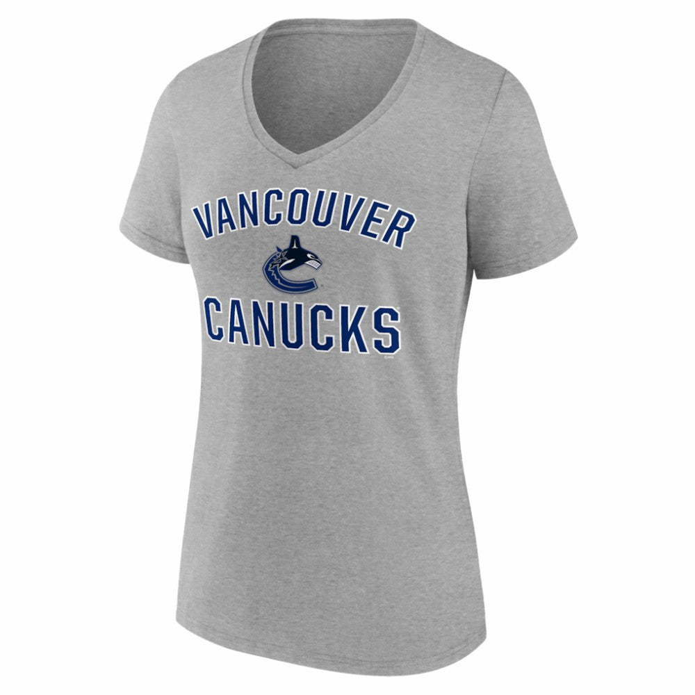 Vancouver Canucks Logo Athletic Women's Arch Victory V-Neck T-Shirt - Heather Gray T-shirts