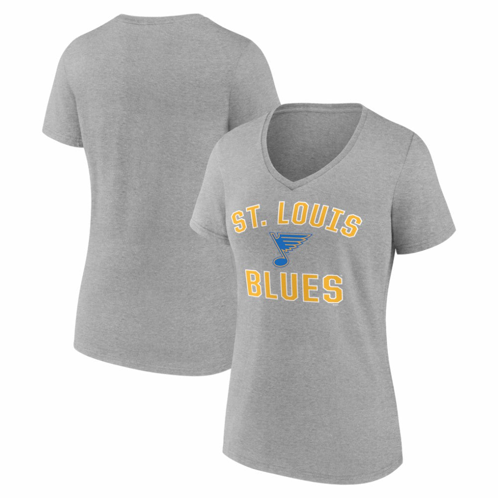 St. Louis Blues Logo Athletic Women's Arch Victory V-Neck T-Shirt - Heather Gray T-shirts