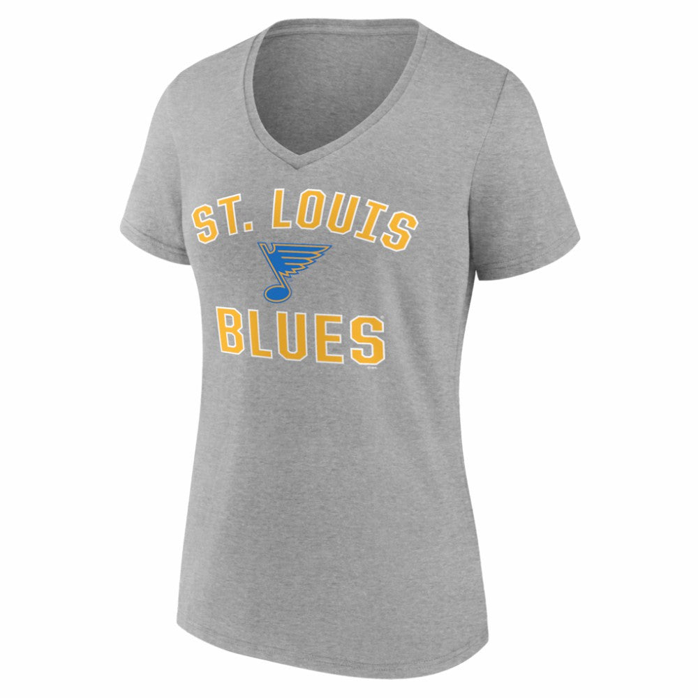 St. Louis Blues Logo Athletic Women's Arch Victory V-Neck T-Shirt - Heather Gray T-shirts