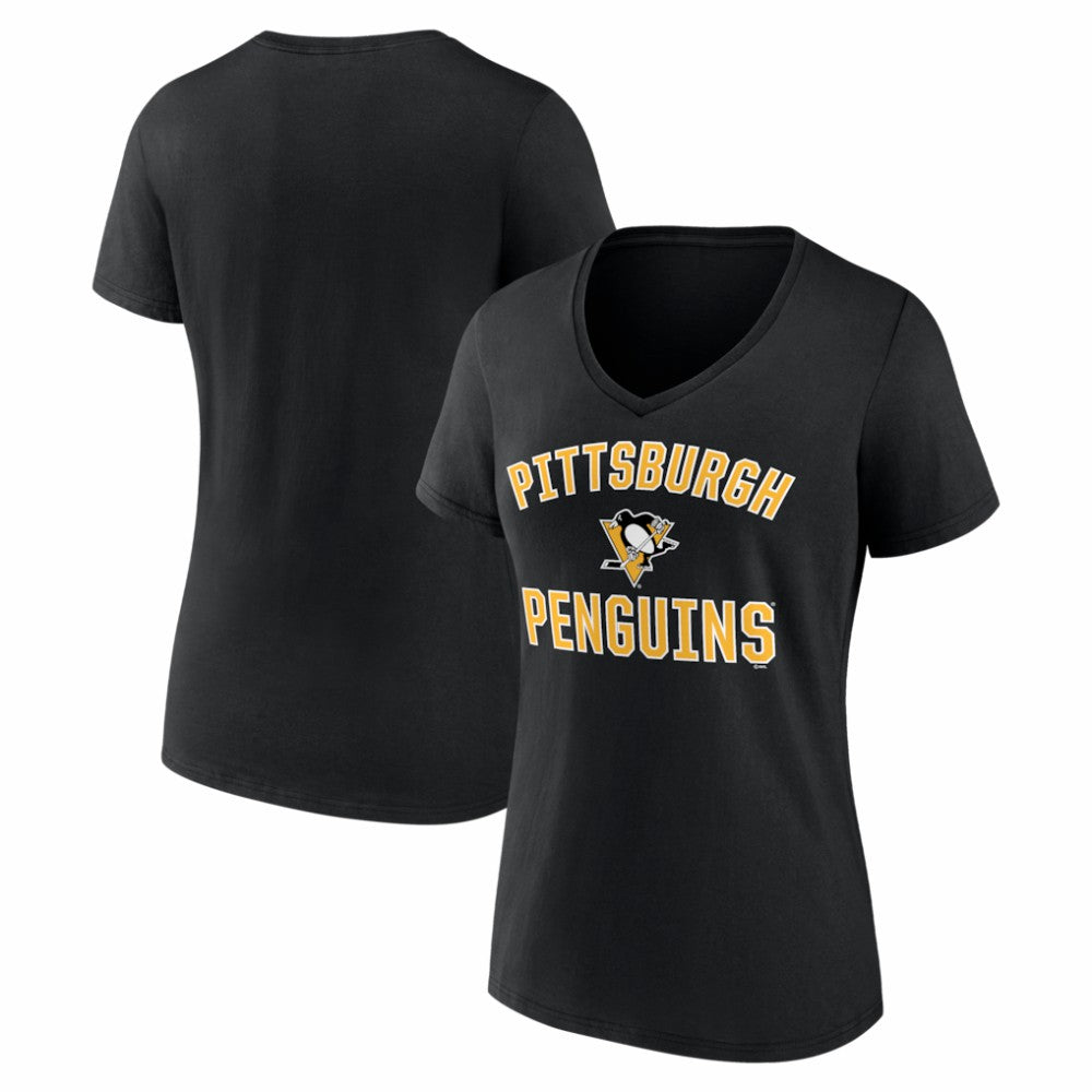 Pittsburgh Penguins Logo Athletic Women's Arch Victory V-Neck T-Shirt - Black T-shirts