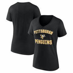 Pittsburgh Penguins Logo Athletic Women's Arch Victory V-Neck T-Shirt - Black T-shirts