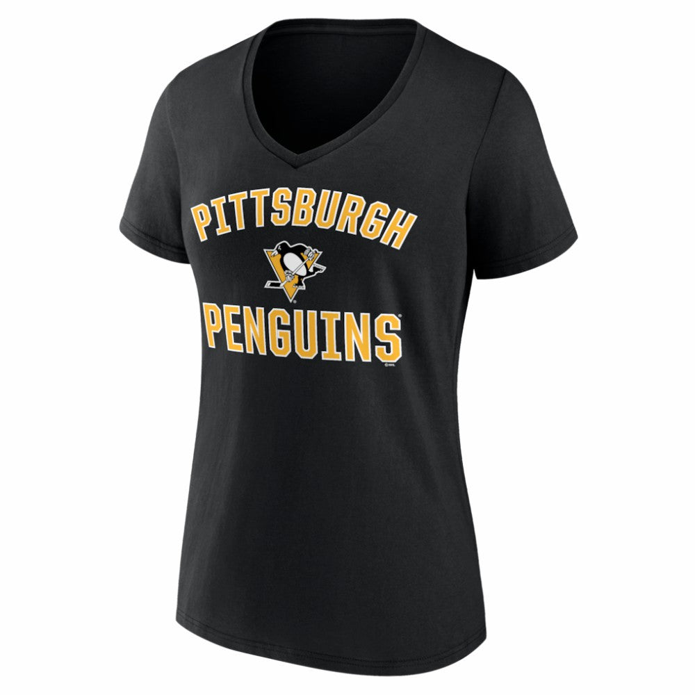 Pittsburgh Penguins Logo Athletic Women's Arch Victory V-Neck T-Shirt - Black T-shirts