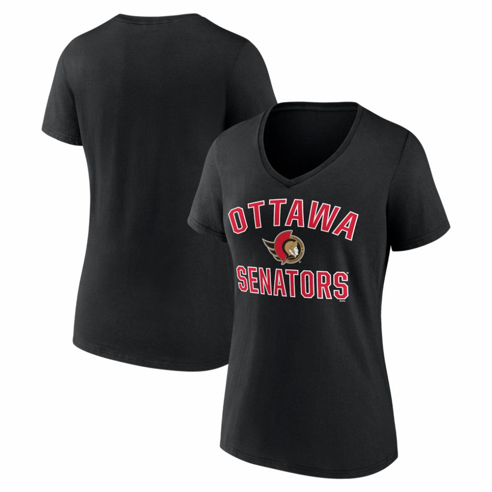 Ottawa Senators Logo Athletic Women's Arch Victory V-Neck T-Shirt - Black T-shirts