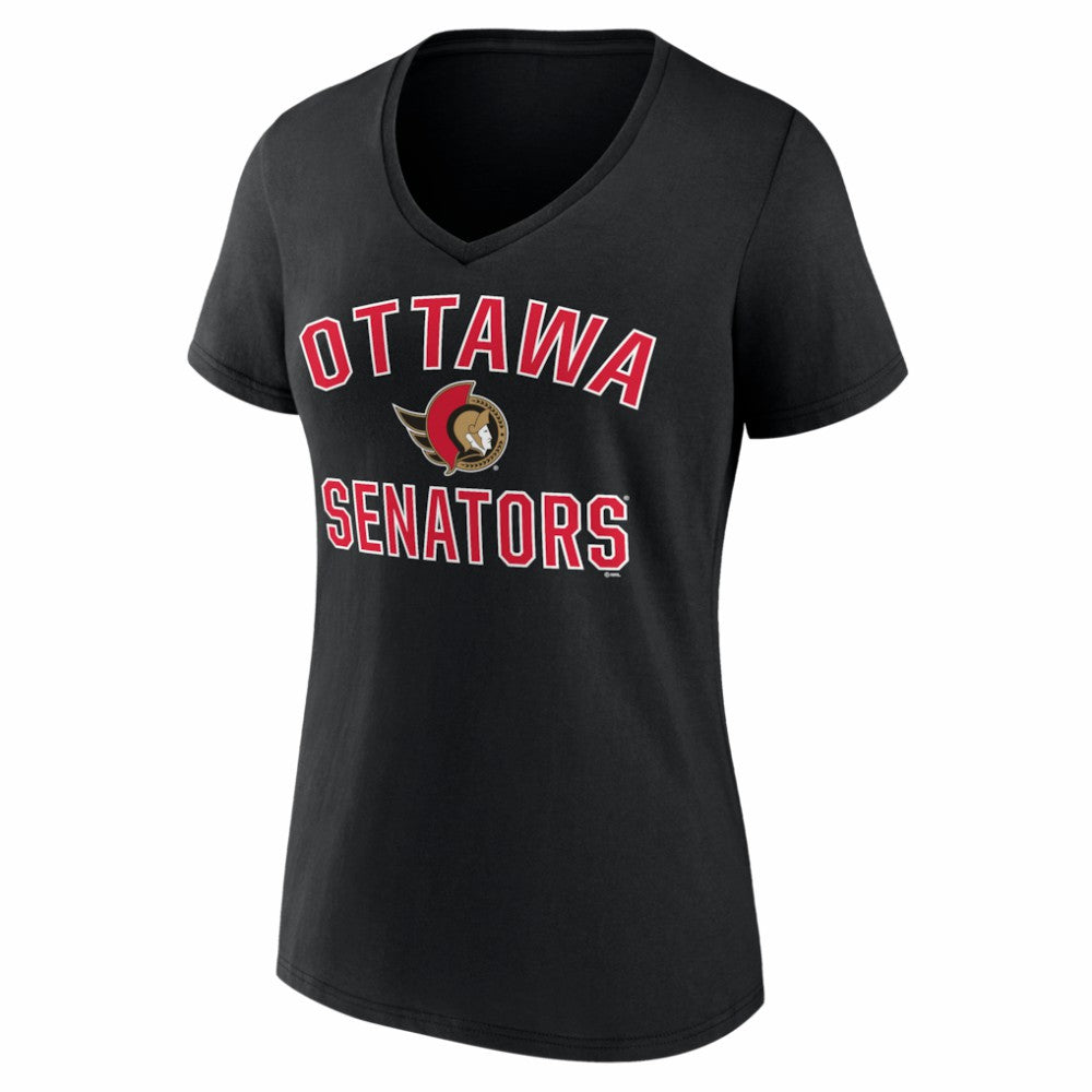 Ottawa Senators Logo Athletic Women's Arch Victory V-Neck T-Shirt - Black T-shirts