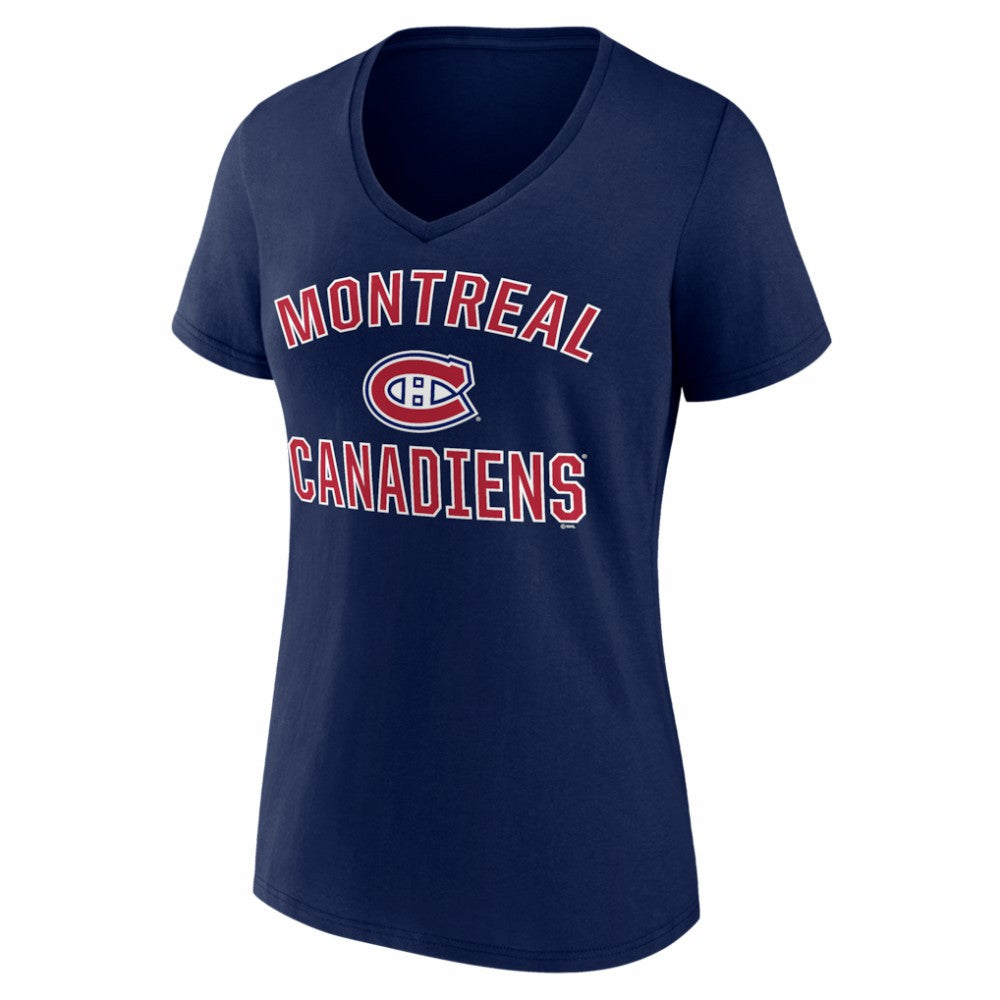 Montreal Canadiens Logo Athletic Women's Arch Victory V-Neck T-Shirt - Navy T-shirts