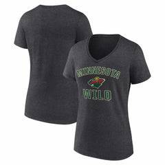 Minnesota Wild Logo Athletic Women's Arch Victory V-Neck T-Shirt - Heather Charcoal T-shirts