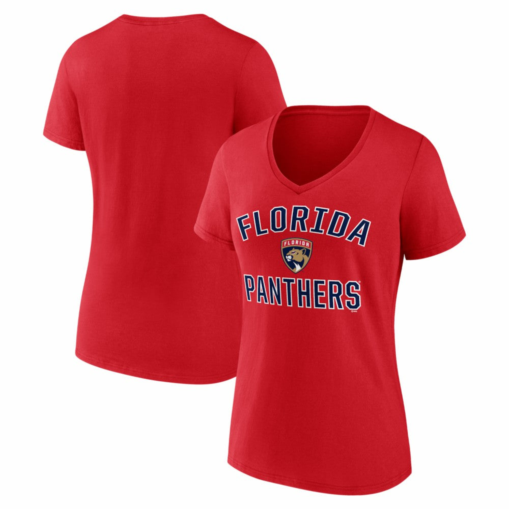 Florida Panthers Logo Athletic Women's Arch Victory V-Neck T-Shirt - Red T-shirts