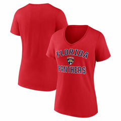 Florida Panthers Logo Athletic Women's Arch Victory V-Neck T-Shirt - Red T-shirts