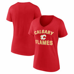 Calgary Flames Logo Athletic Women's Arch Victory V-Neck T-Shirt - Red T-shirts