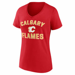 Calgary Flames Logo Athletic Women's Arch Victory V-Neck T-Shirt - Red T-shirts