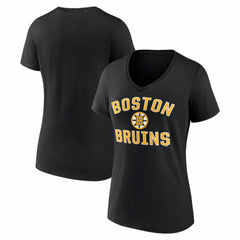 Boston Bruins Logo Athletic Women's Arch Victory V-Neck T-Shirt - Black T-shirts