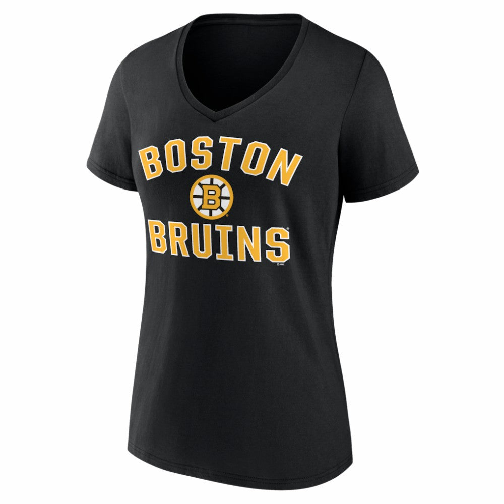 Boston Bruins Logo Athletic Women's Arch Victory V-Neck T-Shirt - Black T-shirts