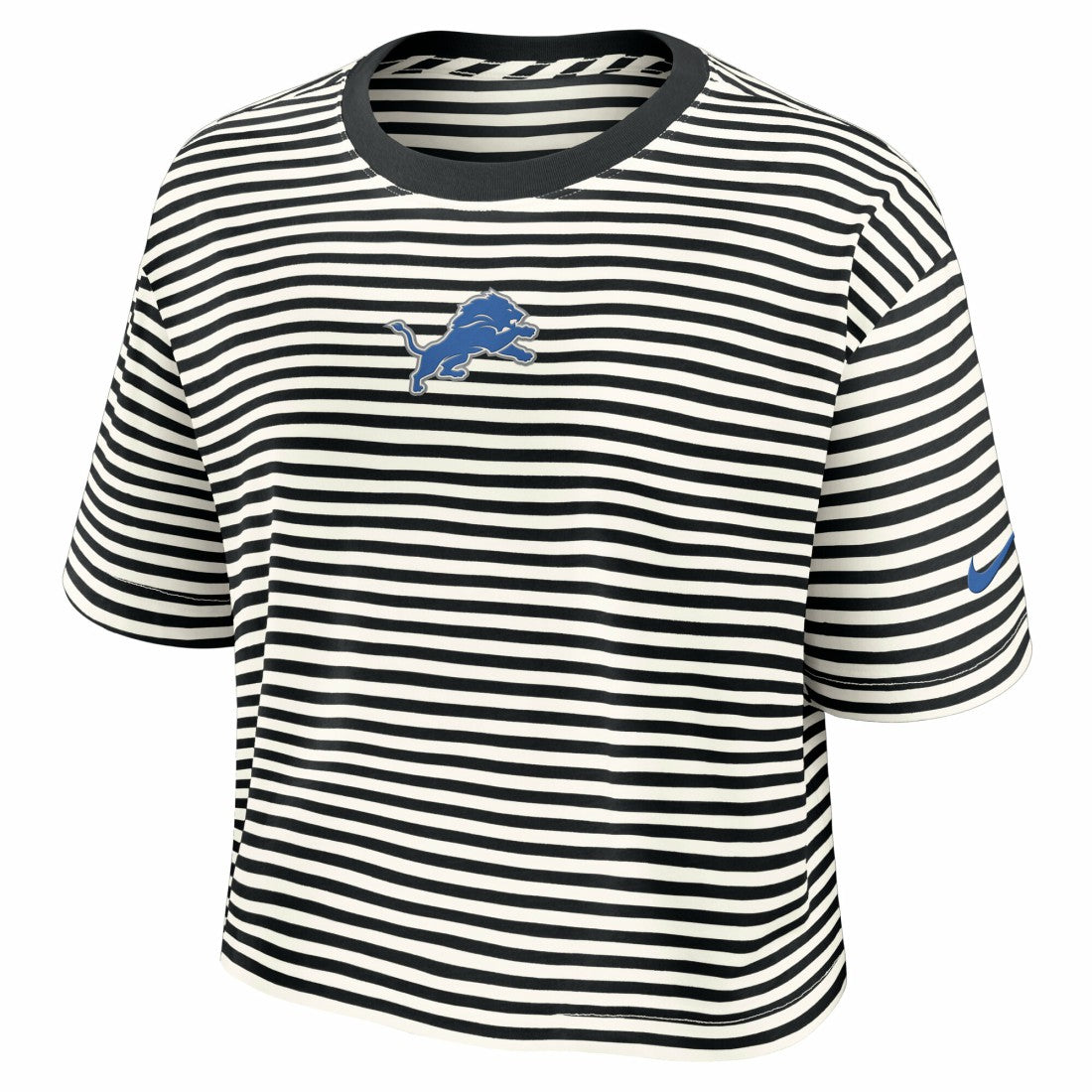 Detroit Lions Women's Striped Cropped T-Shirt - Black/Cream on sale