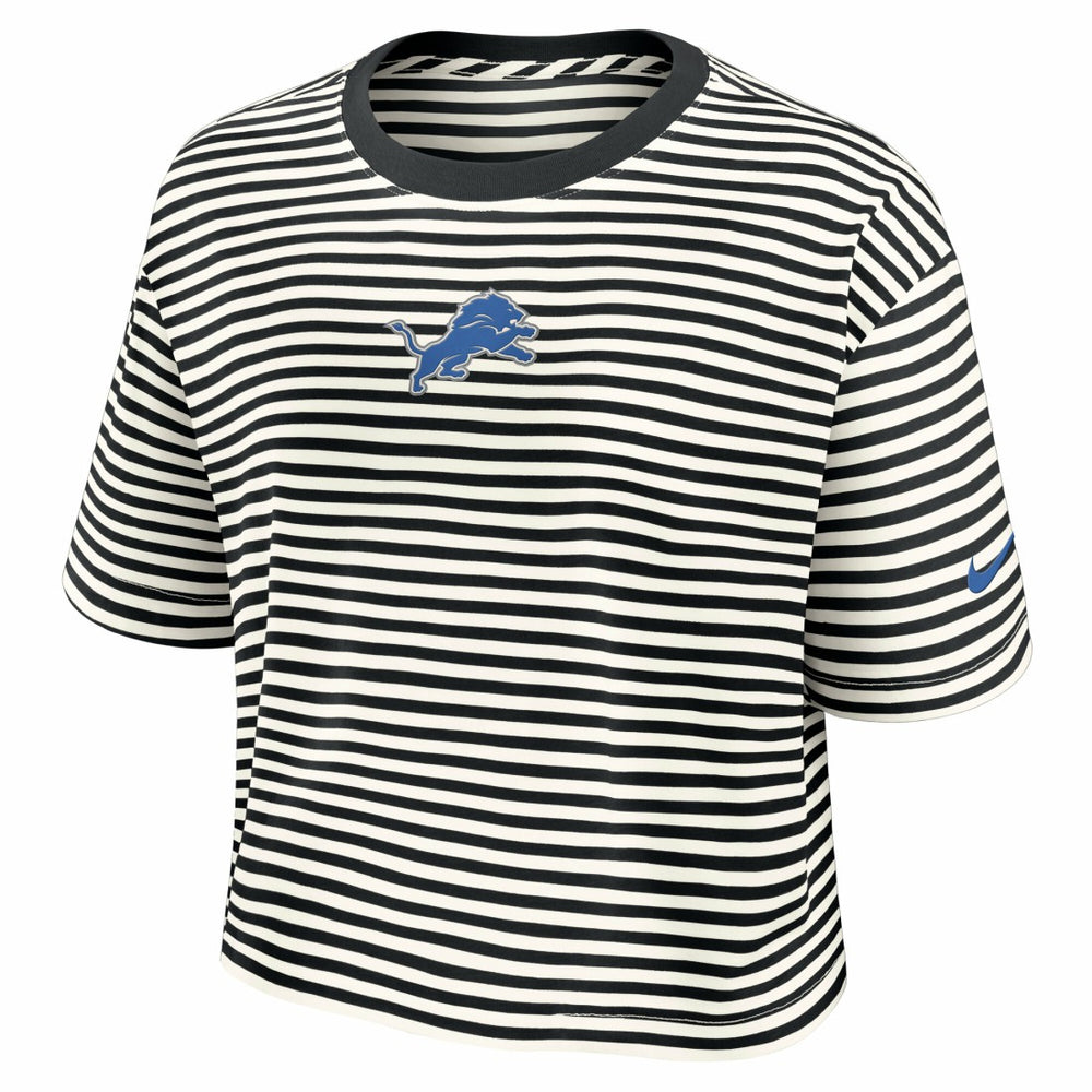 Detroit Lions Women's Striped Cropped T-Shirt - Black/Cream on sale