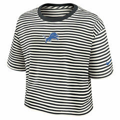 Detroit Lions Women's Striped Cropped T-Shirt - Black/Cream on sale