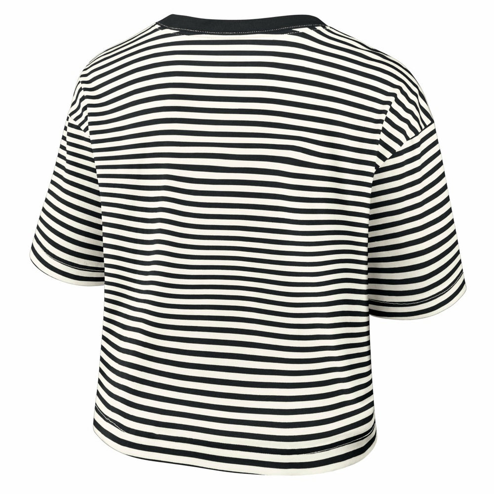 Detroit Lions Women's Striped Cropped T-Shirt - Black/Cream on sale