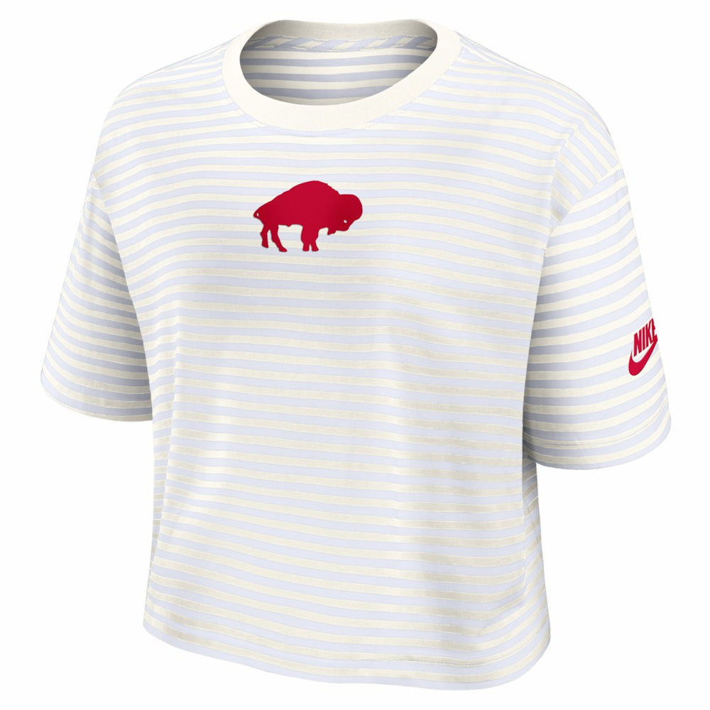 Buffalo Bills Women's Striped Cropped T-Shirt - White/Cream for sale